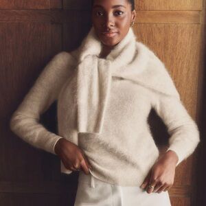 Ann Taylor Soft Cream Brushed Cashmere Sweater